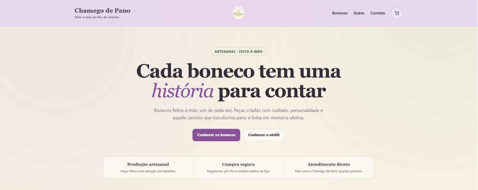 Página inicial do e-commerce Chamego de Pano