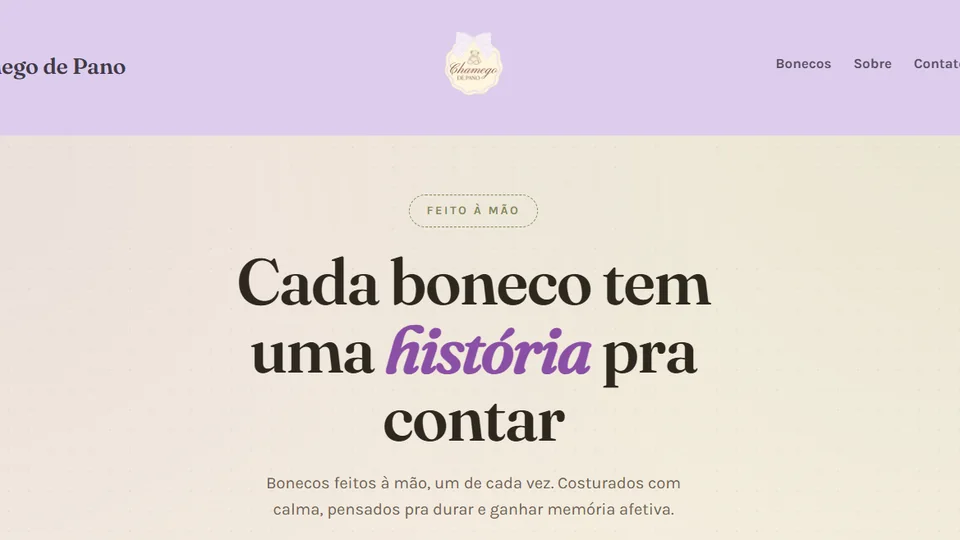 Página inicial do e-commerce Chamego de Pano
