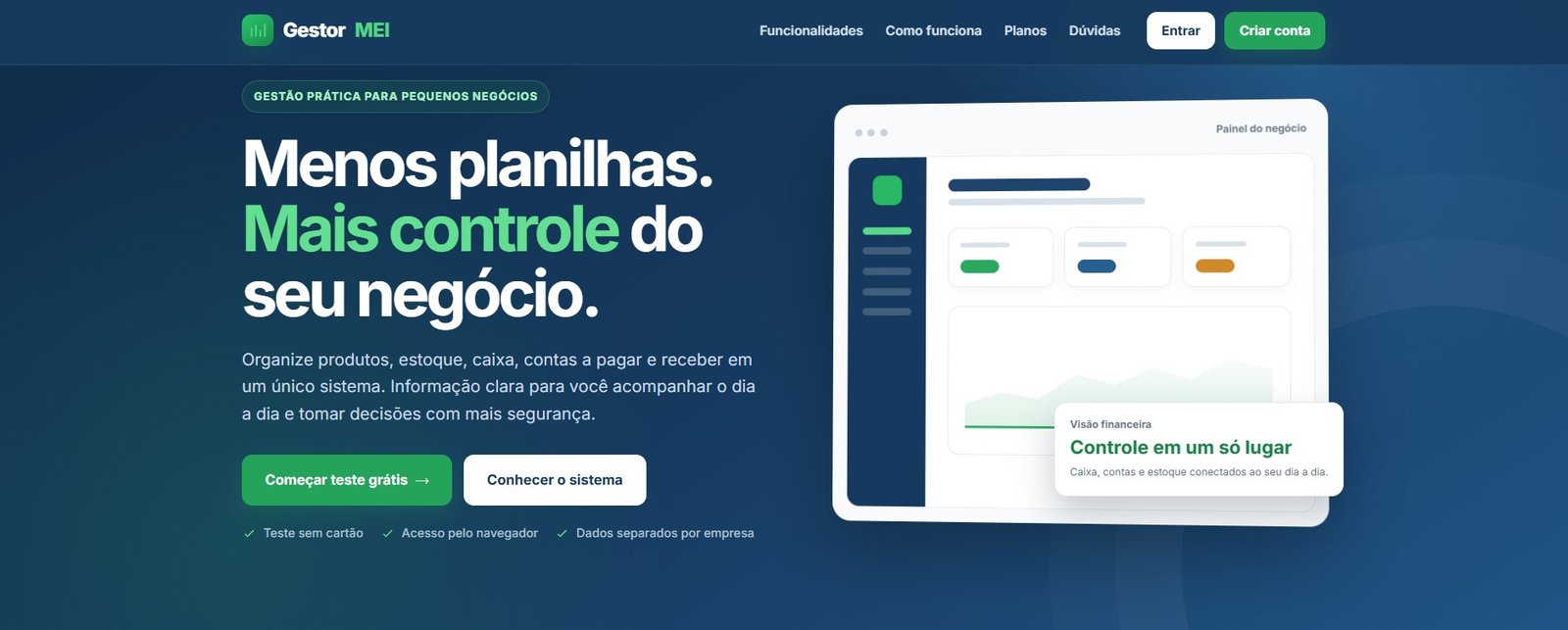 Página inicial da plataforma Gestor MEI