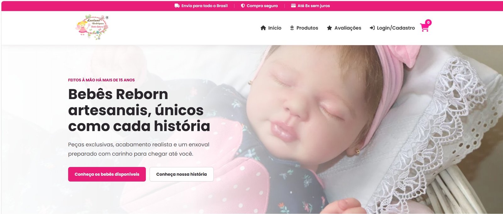 Página inicial do e-commerce Luciane Rodrigues Bebês Reborn